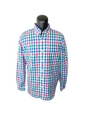 OLD Navy Plaid Casual Button Down Shirt Long Sleeve Men's XXL Cotton Blue White